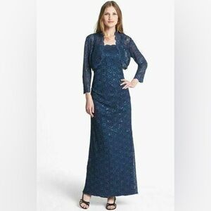 Alex Evenings Embellished Lace Gown & Bolero Dress (Sz 14)